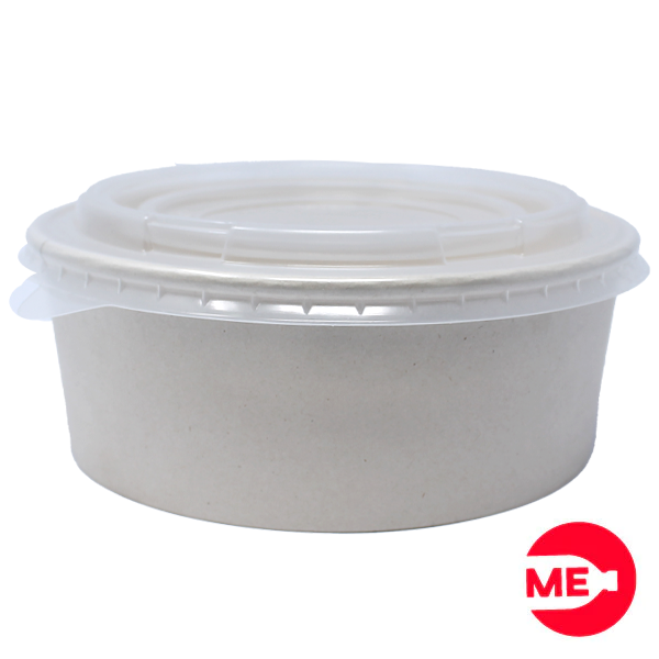 Bowl Biodegradable de Pulpa De Caña 1300 ml con tapa en PET