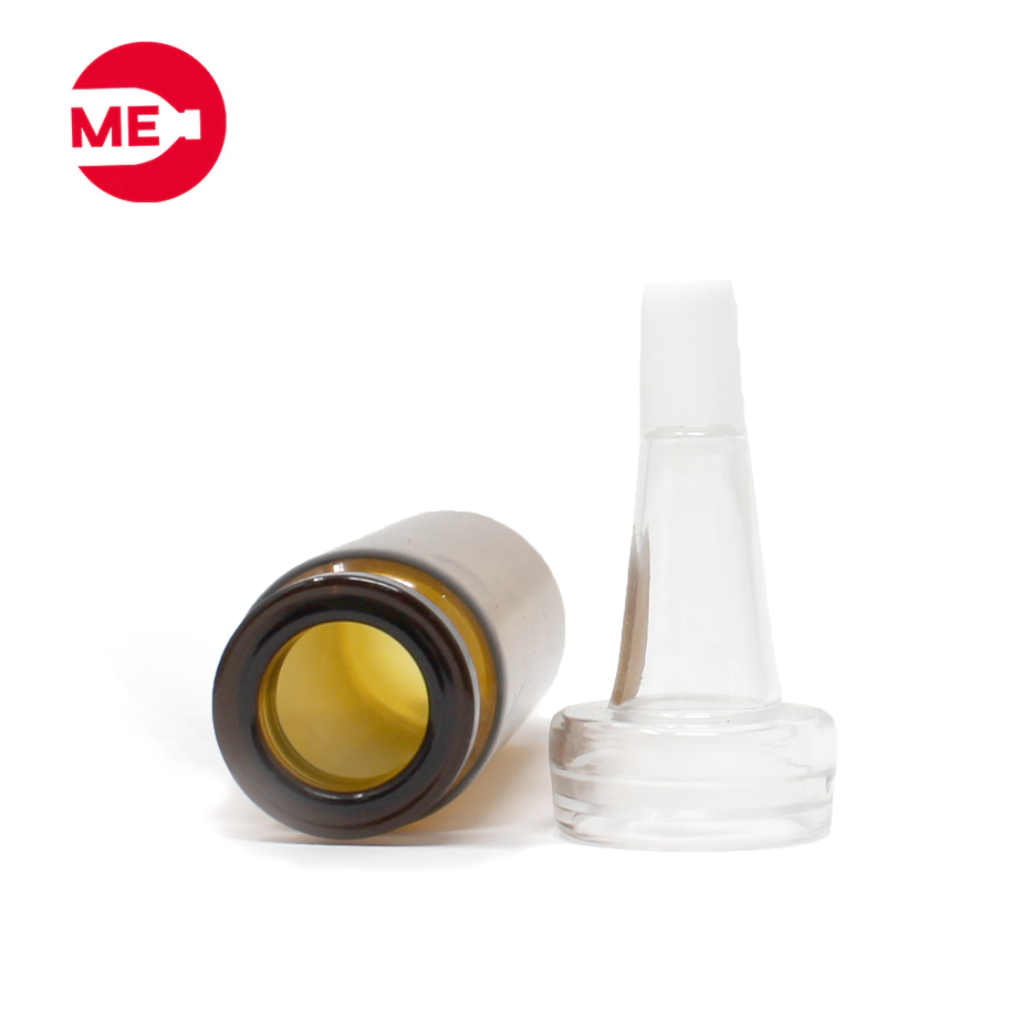 Envase Dosificador de Vidrio Ámbar 15 ml con Tapa de Silicona Transparente  20mm