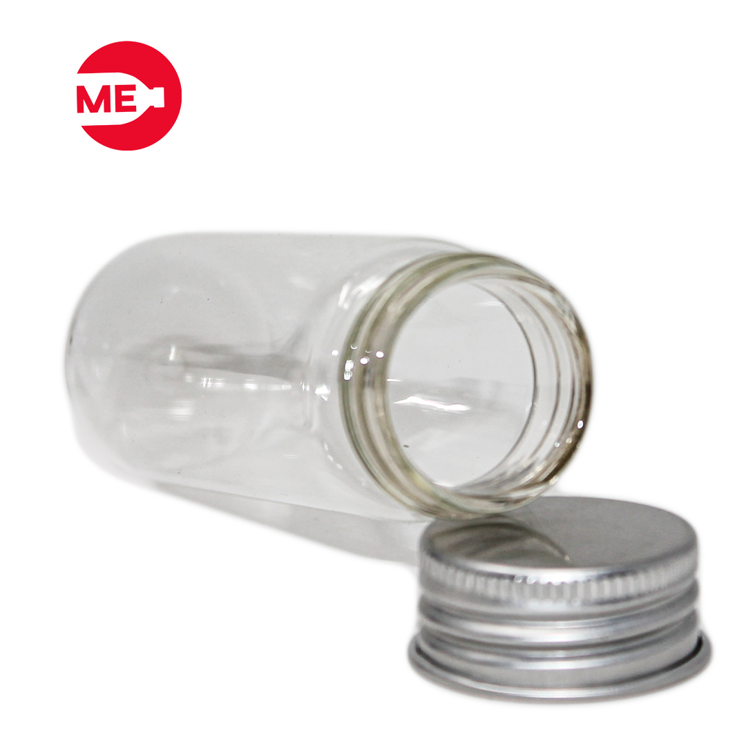 Envase Tubo de Vidrio Transparente 20 ml con Tapa de Aluminio Plata Rosca Continua 17mm