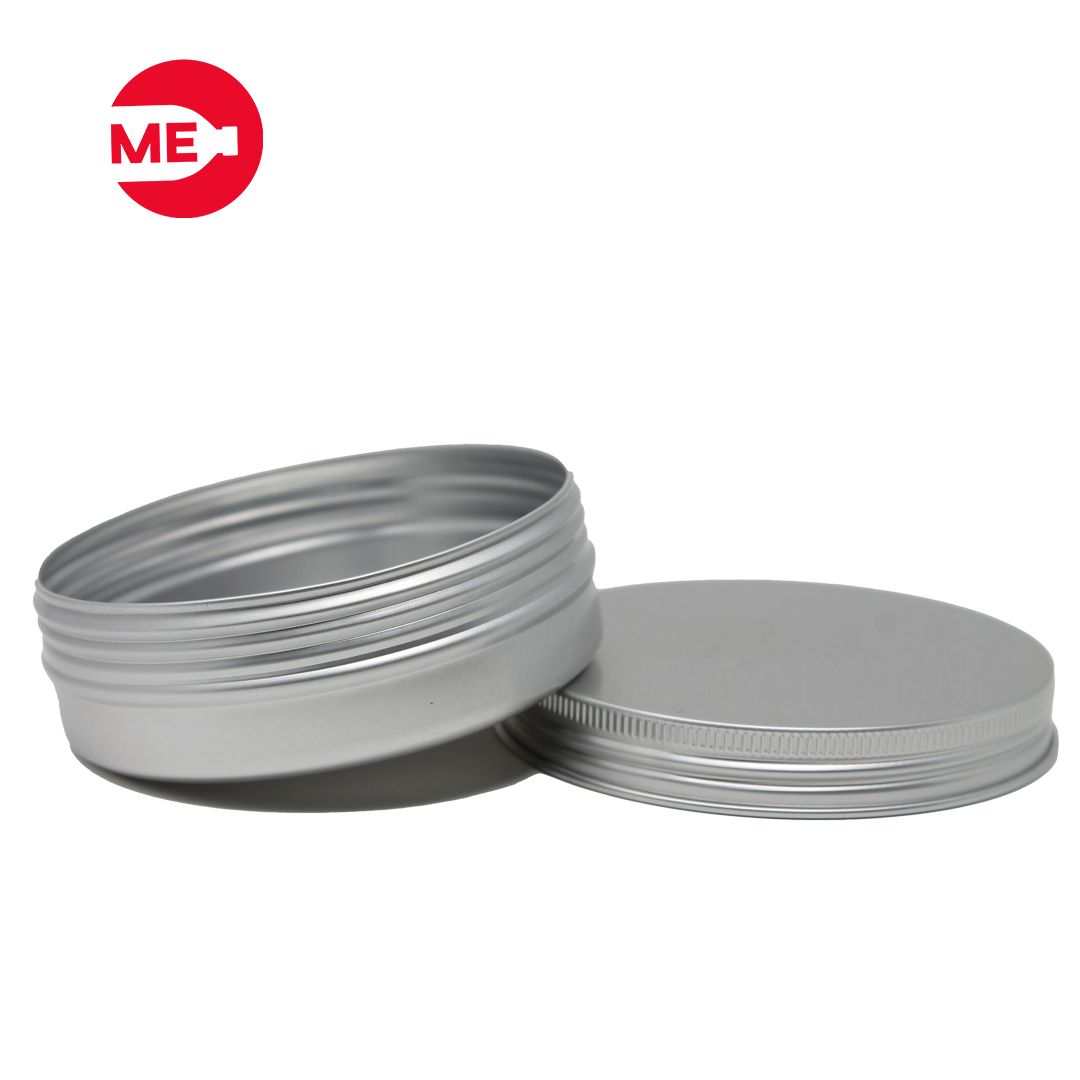 Envase de Aluminio Plata 100 g con Tapa de Aluminio Plata Rosca Continua 80mm