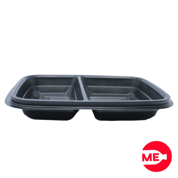 Portacomidas Plato Rectangular de Polipropileno Negro de 500 ml. 2 Divisiones