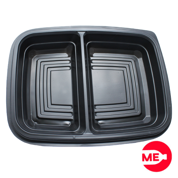 Portacomidas Plato Rectangular de Polipropileno Negro de 500 ml. 2 Divisiones