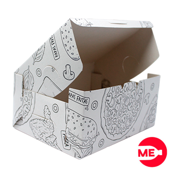 Empaques Cajas Personalizadas Earthpack Medidas 19,5x14,5x9  Mensaje: "A malos tiempos Buena comida". X 25 unds.