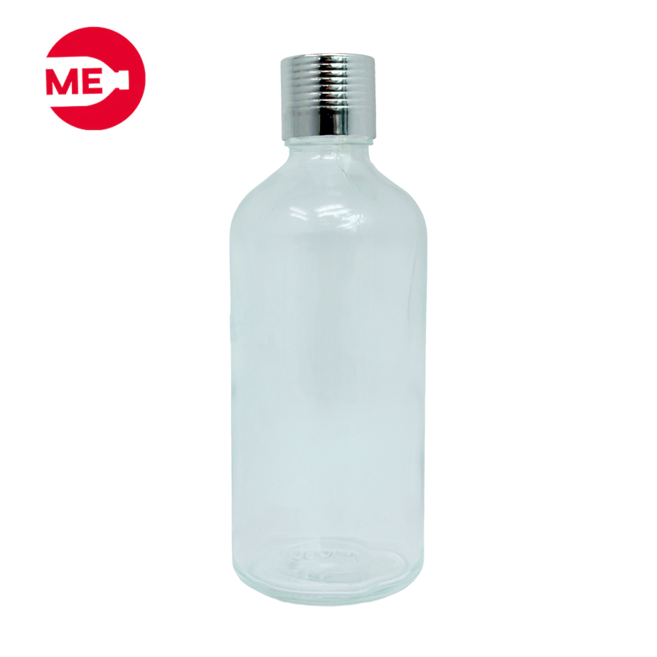 Envase Dosificador Vidrio Transparente 100 ml con tapa Plata 1