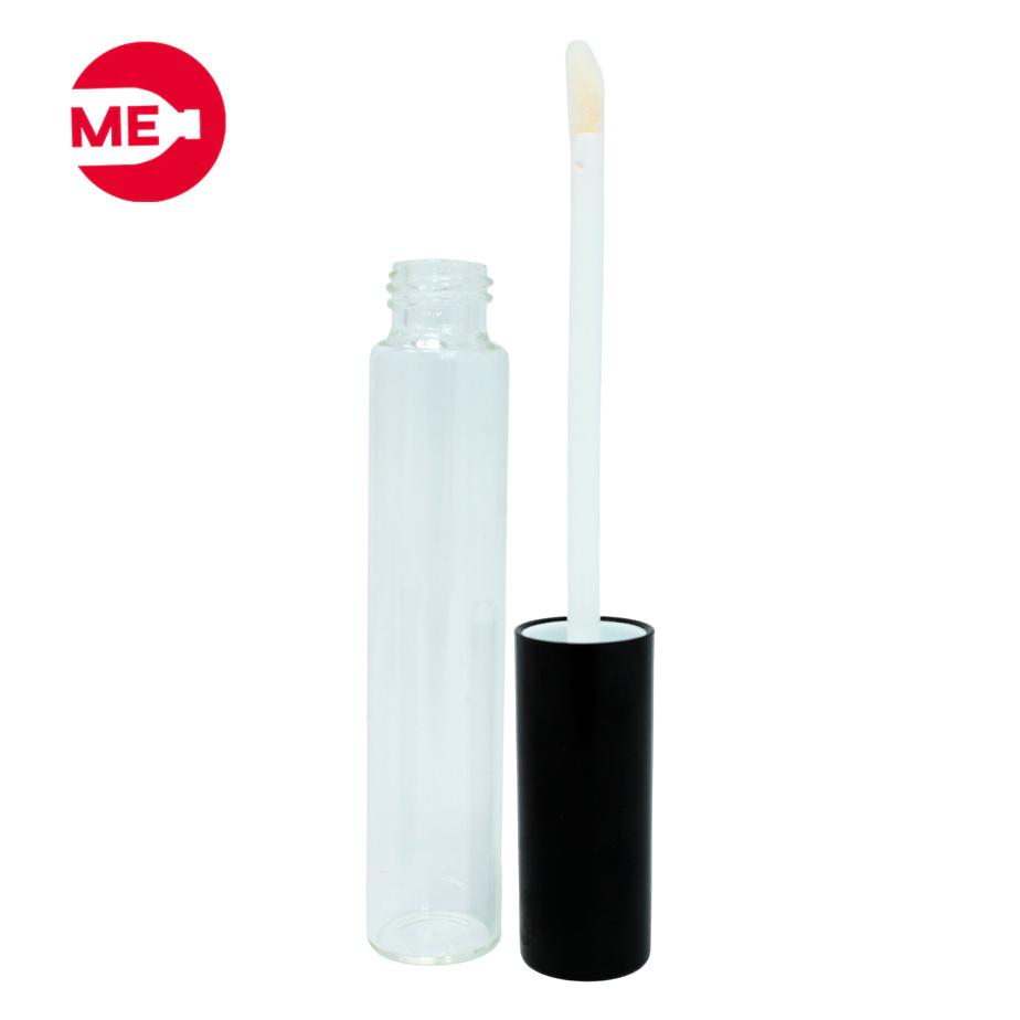 Envase Maquillaje Vidrio Brillo Labios Transparente 10 ml con tapa Negra 3