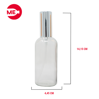 Envase Spray Vidrio Transparente 100 ml con tapa Plata 2