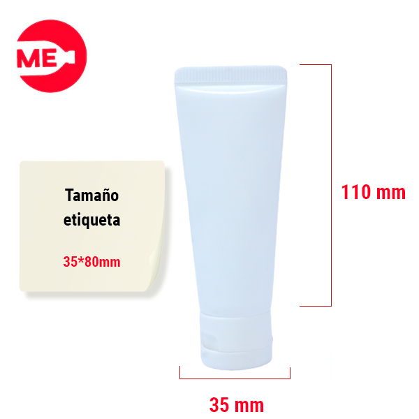 Envase Tubo Colapsible Plástico en PEBD Blanco de 60 ml Sellado con Tapa Flip top en PP 35-20 Blanca