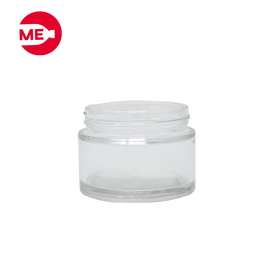 Envase Cremero de Vidrio Transparente 50 g con Tapa de Plástico Plata de Rosca Continua 50 mm