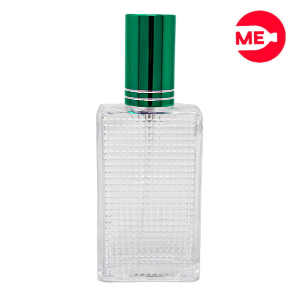 Envase de Vidrio para Perfume Monza Rectangular Transparente de Rosca 100 ml con Tapa Bomba Encasquetada Verde