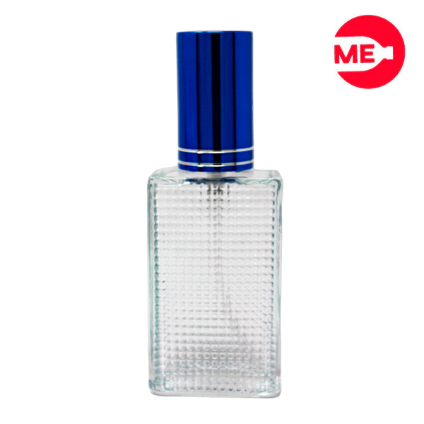 Envase de Vidrio para Perfume Colmena 30ml Rectangular Transparente de Rosca 30 ml con Tapa Bomba Encasquetada Azul Oscuro