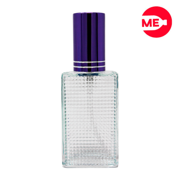 Envase de Vidrio para Perfume Colmena 30ml Rectangular Transparente de Rosca 30 ml con Tapa Bomba Encasquetada Violeta