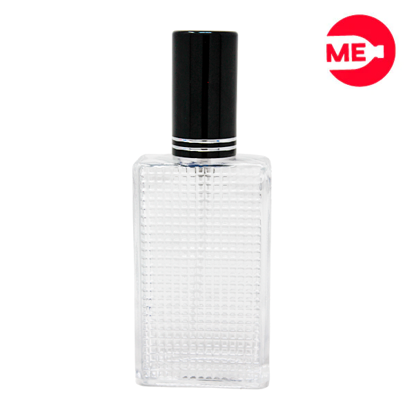 Envase de Vidrio para Perfume Colmena 60ml Rectangular Transparente de Rosca 60 ml con Tapa Bomba Encasquetada Negra