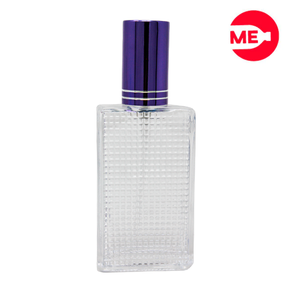 Envase de Vidrio para Perfume Colmena 60ml Rectangular Transparente de Rosca 60 ml con Tapa Bomba Encasquetada Violeta