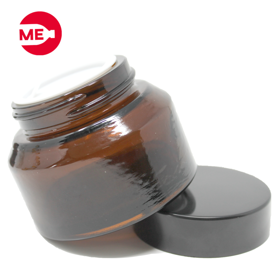Envase Cremero de Vidrio Ámbar 50 g con Tapa de Plástico Negra Rosca Continua 41mm