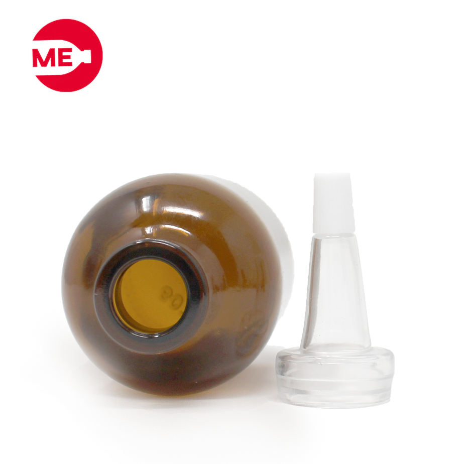 Envase Dosificador de Vidrio Ámbar 50 ml con Tapa de Silicona Transparente  20mm