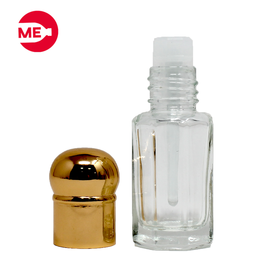 Envase Dosificador de Vidrio Transparente 6 ml con Tapa de Aluminio Dorado Rosca Continua 12mm