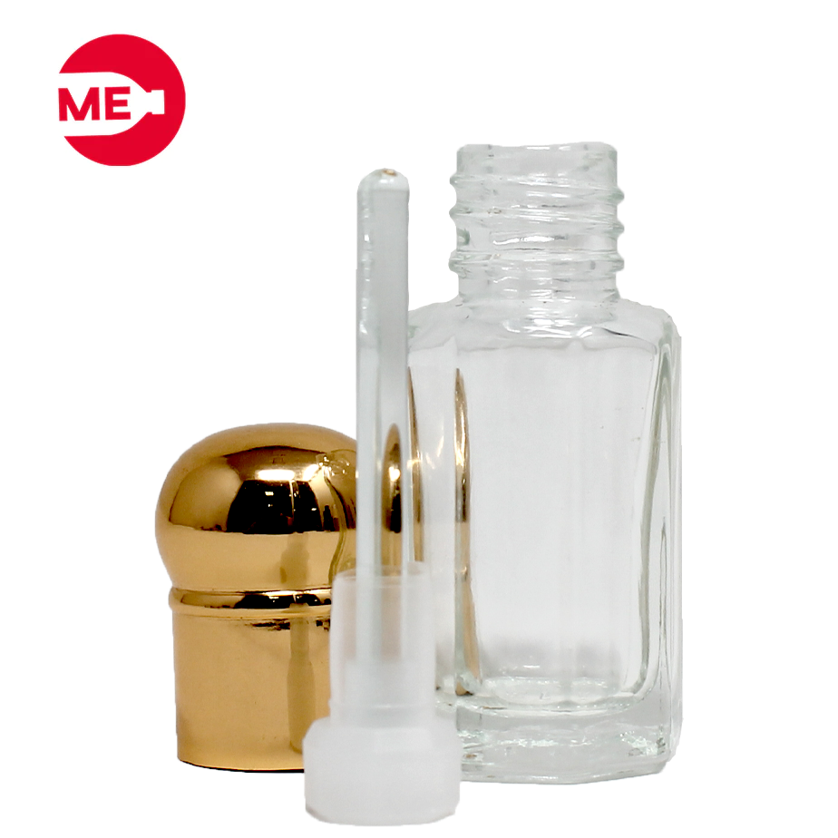 Envase Dosificador de Vidrio Transparente 6 ml con Tapa de Aluminio Dorado Rosca Continua 12mm