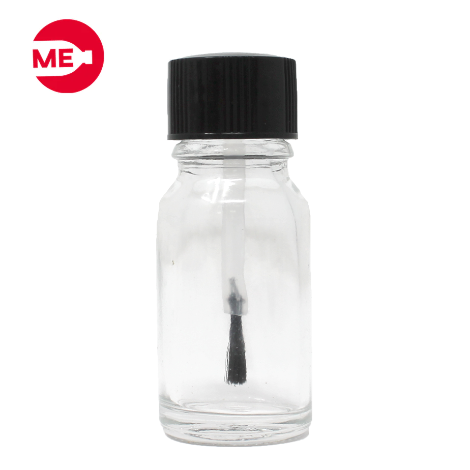 Envase de Vidrio Esmalte Transparente 10 ml con Tapa de Plástico Negra Rosca Continua 16mm