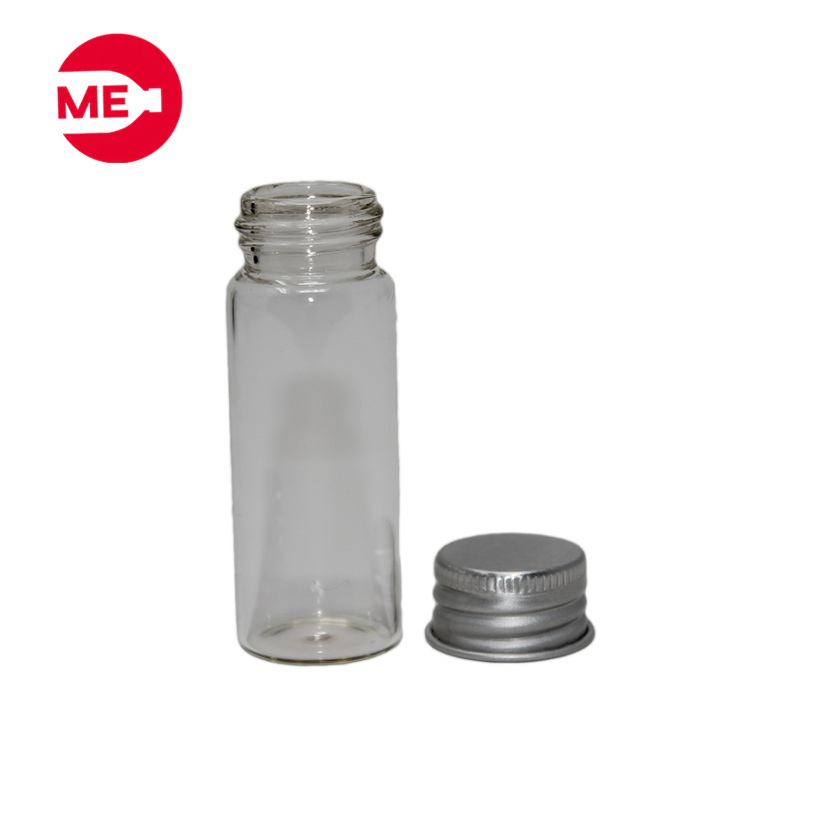 Envase Tubo de Vidrio Transparente 10 ml con Tapa de Aluminio Plata Rosca Continua 17mm