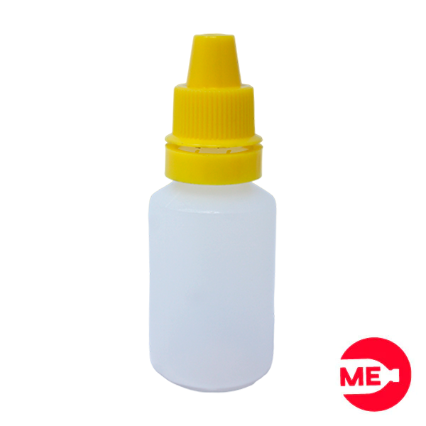Envase Gotero Plástico Natural  en PEBD de 15 ML Con Tapa  de Seguridad en PP Amarilla de Rosca Continua