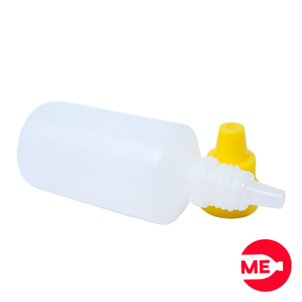 Envase Gotero Plástico Natural  en PEBD de 30 ML Con Tapa de Seguridad en PP Amarilla de Rosca Continua