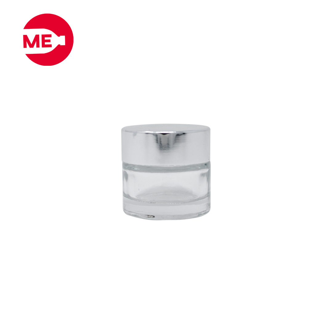 Envase Cremero de Vidrio Transparente 10 g con Tapa de Aluminio Plata Rosca Continua 30mm