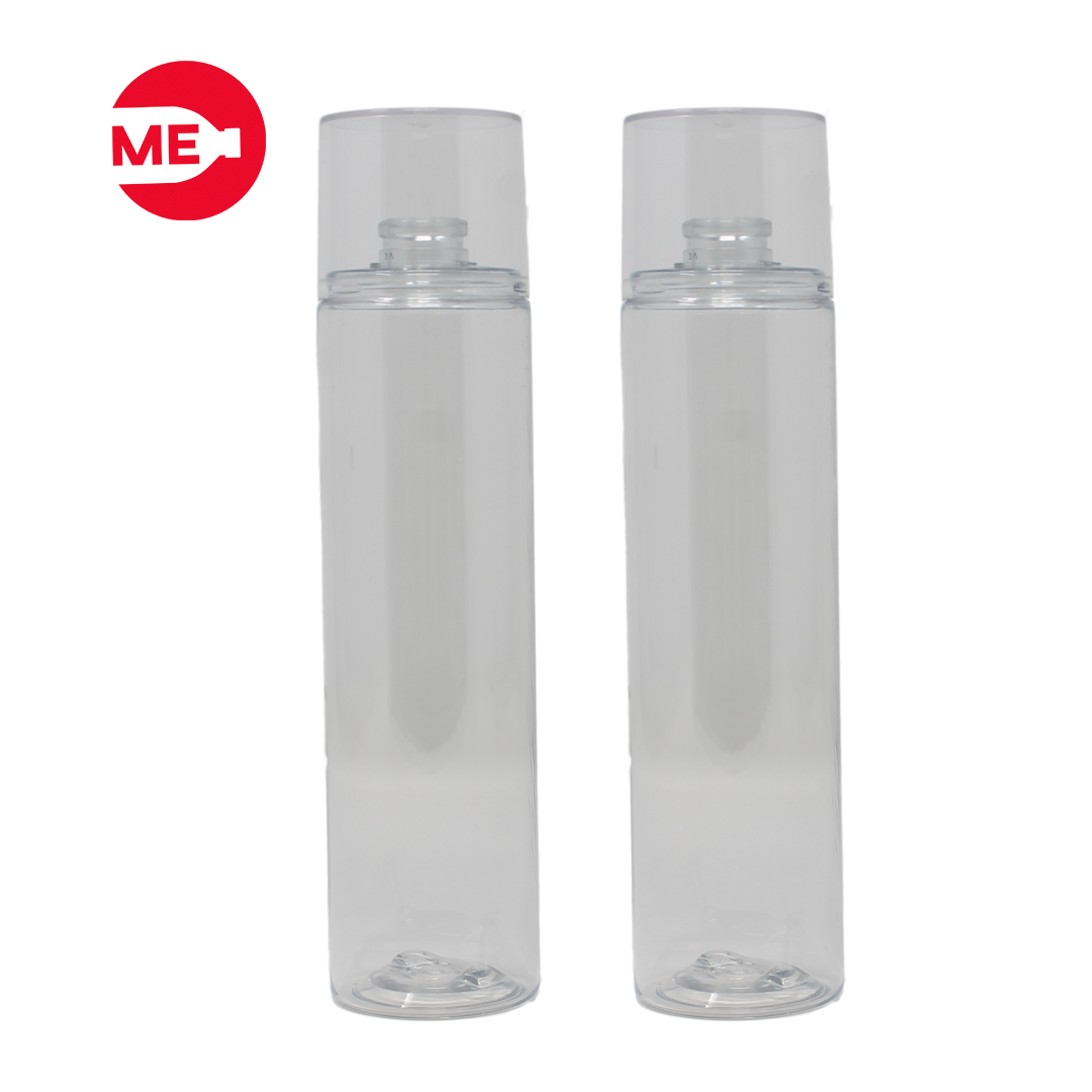 Envase Plástico Body Mist Cilíndrico 240 ML PET Cristal boca 20 MM con Sobretapa Plástica Cilíndrica PETG Cristal Snap